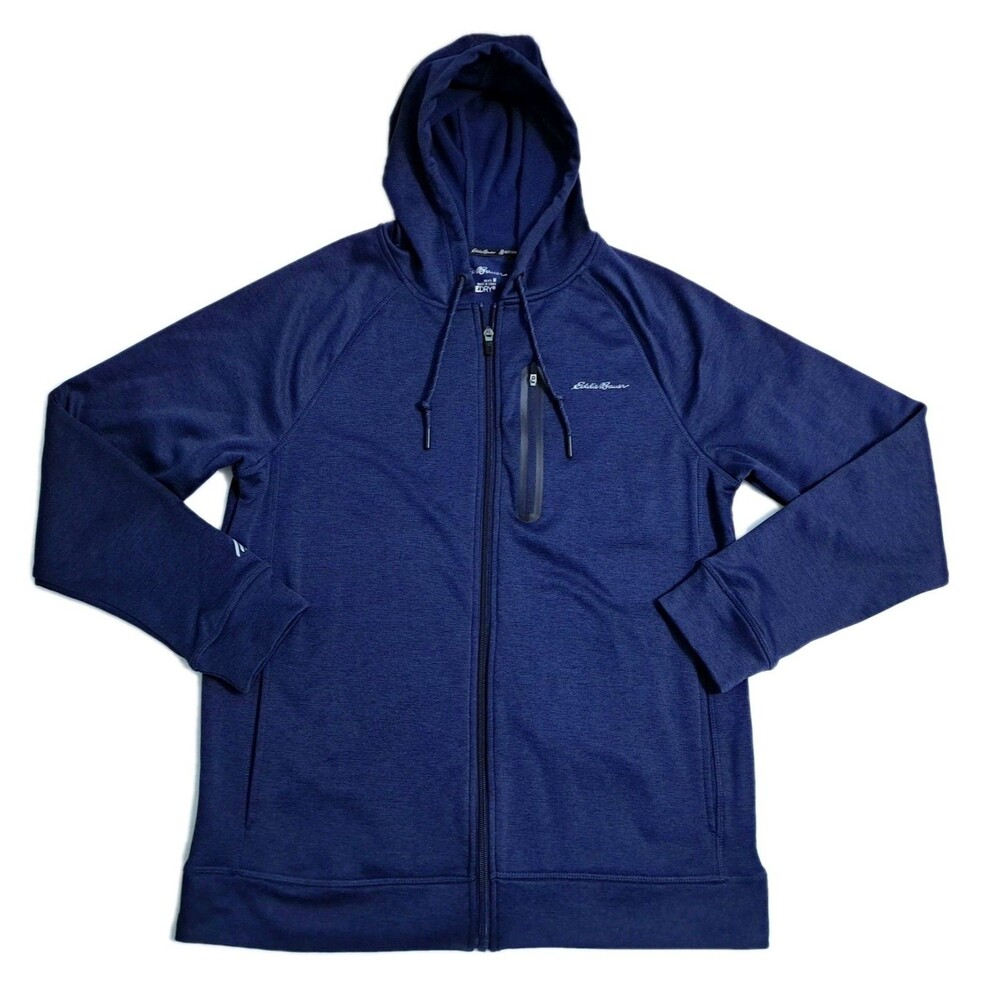Eddie Bauer FreeDry Hoodie Mens Medium Zip Jacket Blue Run Gym Trail Hike Fleece